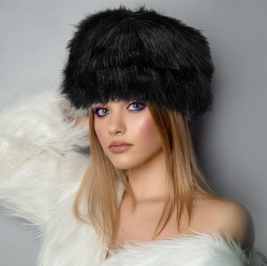 Black Faux Fur Bucket Hat - M H W ACCESSORIES LLC