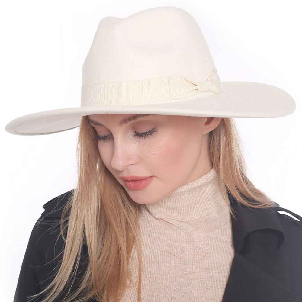 Ivory Bow Band Pointed Solid Panama Hat