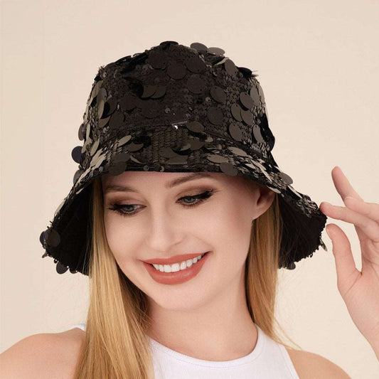 Black Sequin Trendy Embellished Bucket Hat for Women - M H W ACCESSORIES LLC