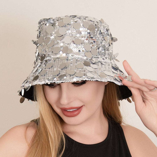 Silver Sequin Trendy Embellished Bucket Hat for Women - M H W ACCESSORIES LLC