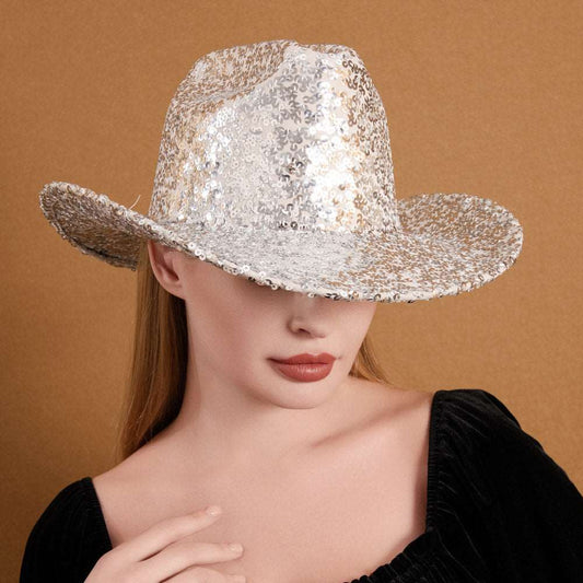 Silver Bling Sequin Cowboy Western Hat for Women - M H W ACCESSORIES LLC