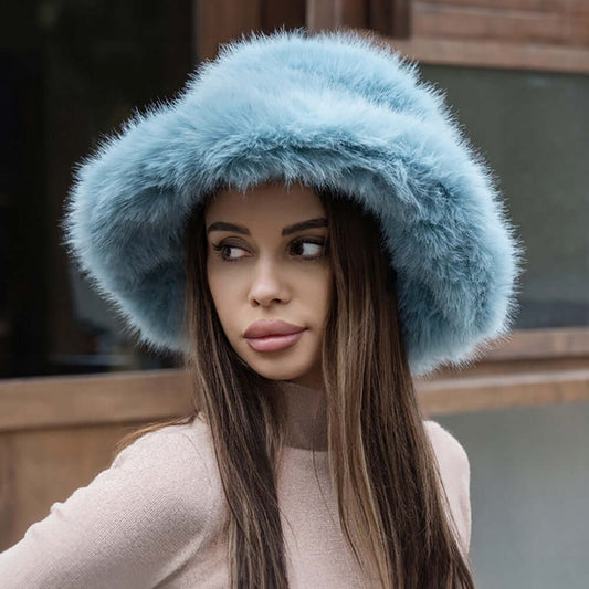 Teal Winter Fluffy Faux Fur Bucket Hat - M H W ACCESSORIES LLC