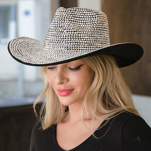 Silver Bling Studded Western Fedora Hat