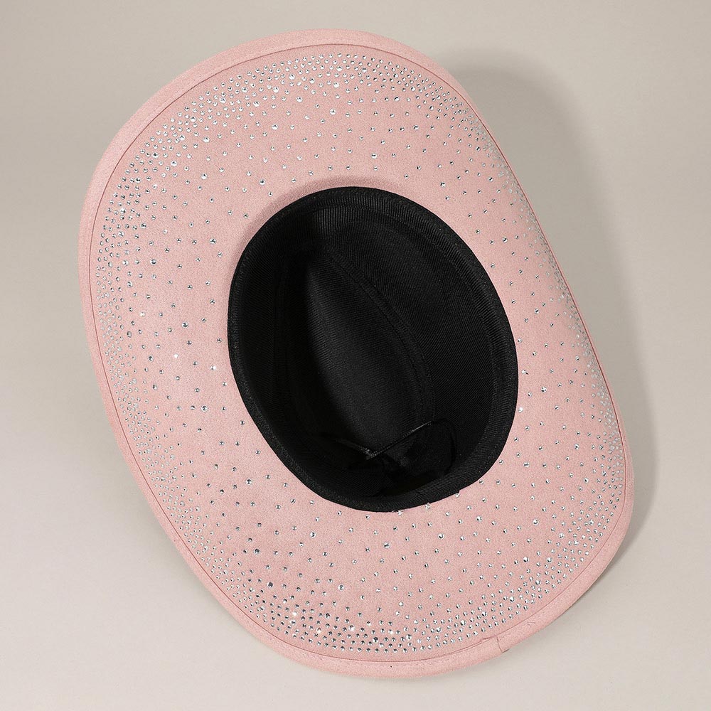 Pink Faux Suede Bling Studded Inside Cowboy Hat