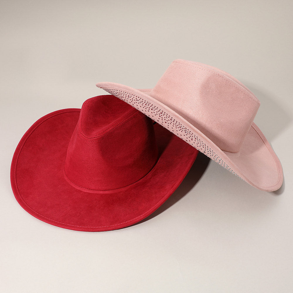 Pink Faux Suede Bling Studded Inside Cowboy Hat