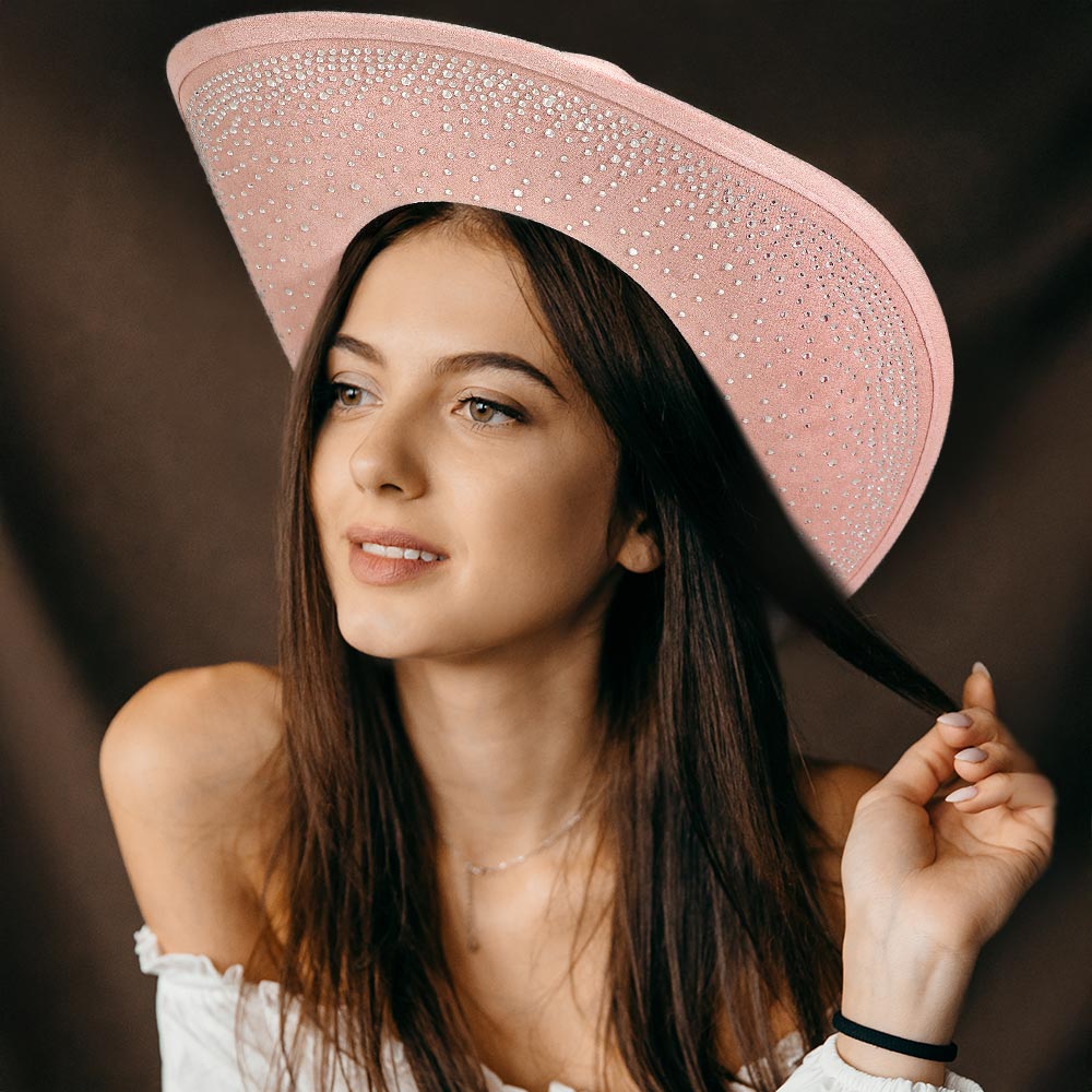 Pink Faux Suede Bling Studded Inside Cowboy Hat