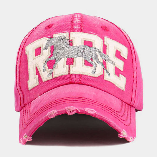 RIDE Message Western Horse Embroidered  Hot Pink Vintage Baseball Cap