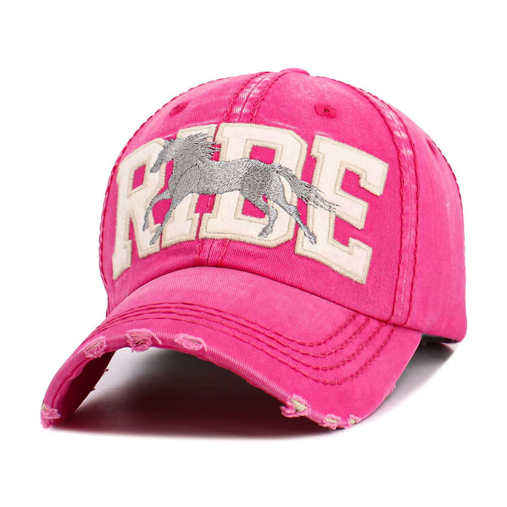 RIDE Message Western Horse Embroidered  Hot Pink Vintage Baseball Cap