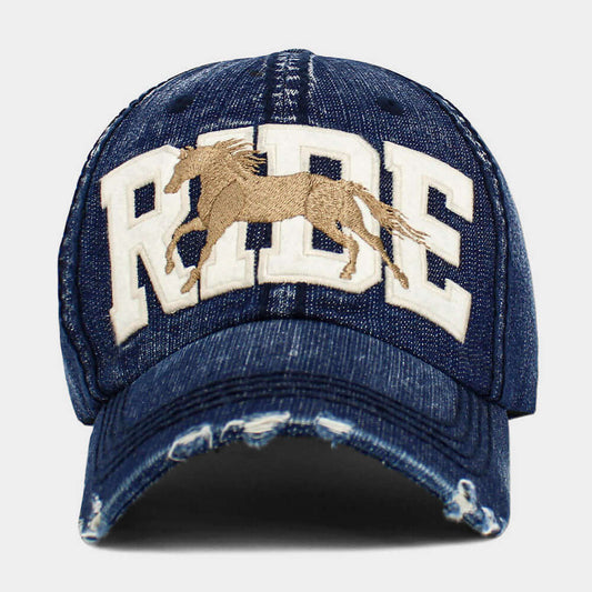 RIDE Message Western Horse Embroidered Denim Vintage Baseball Cap