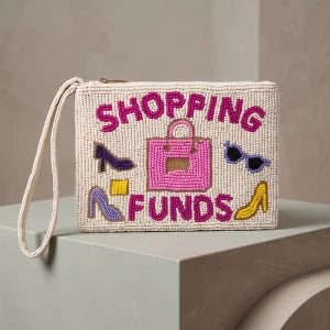 Shopping Funds Ivory Beaded Zip Pouch M H W ACCESSORIES LLC Shopping Funds Ivory Beaded Zip Pouch
