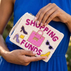 Shopping Funds Ivory Beaded Zip Pouch M H W ACCESSORIES LLC Shopping Funds Ivory Beaded Zip Pouch