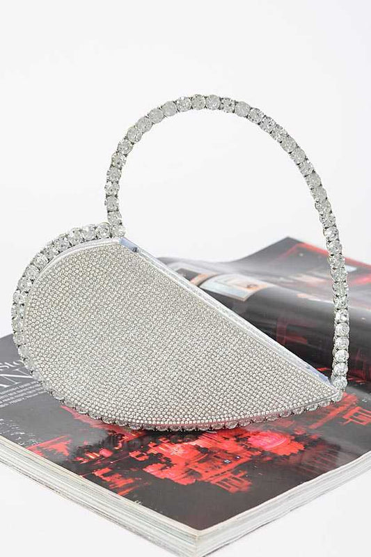 Silver Heart Shape Rhinestone Handle Clutch Bag- M H W ACCESSORIES - M H W ACCESSORIES LLC