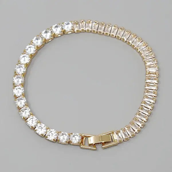 Emerald Cut & Round CZ Stone Gold Pave Statement Bracelet