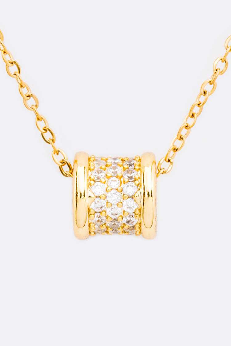 CZ Roller Pendant Stainless Steel Necklace- M H W ACCESSORIES - M H W ACCESSORIES LLC
