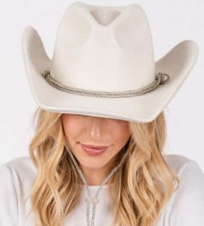Ivory Rhinestone Rope Strap Western Cowboy Hat - M H W ACCESSORIES LLC