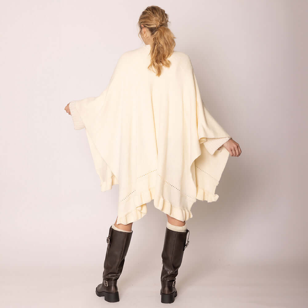 Ivory Ruffle Hem Knit Ruana - M H W ACCESSORIES LLC