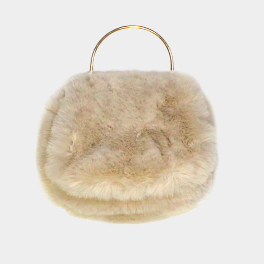 Ivory Solid Faux Fur Tote / Crossbody Bag - M H W ACCESSORIES LLC
