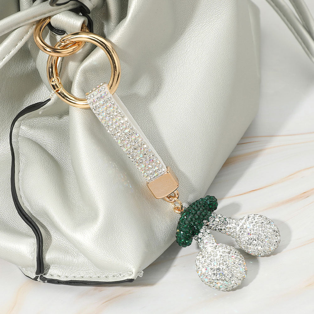 Bling Studded Silver Cherry Bag Charm / Keychain