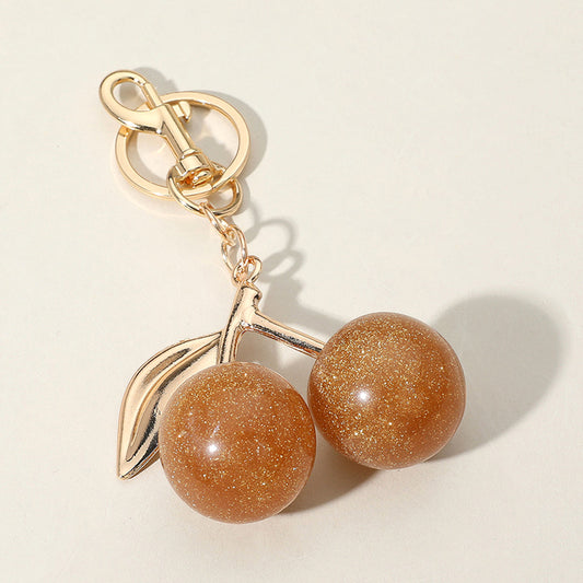 Glittered Gold Cherry Keychain / Bag Charm
