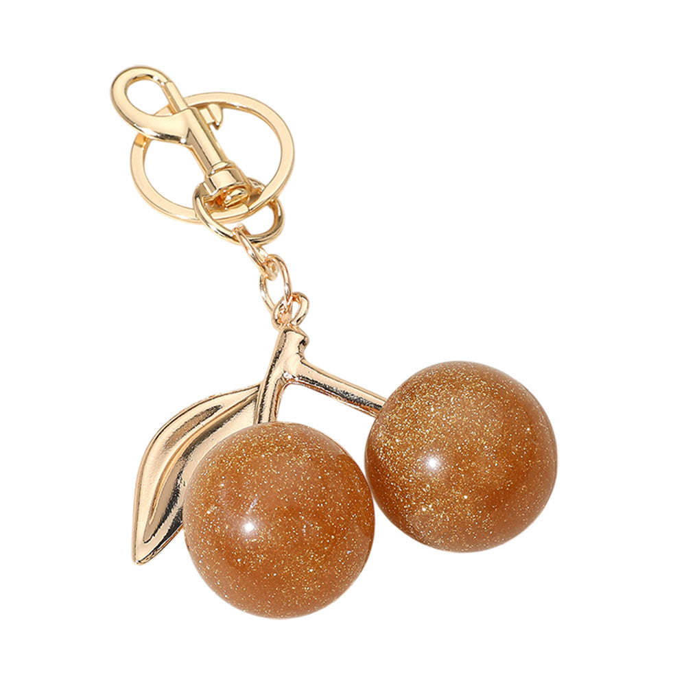 Glittered Gold Cherry Keychain / Bag Charm