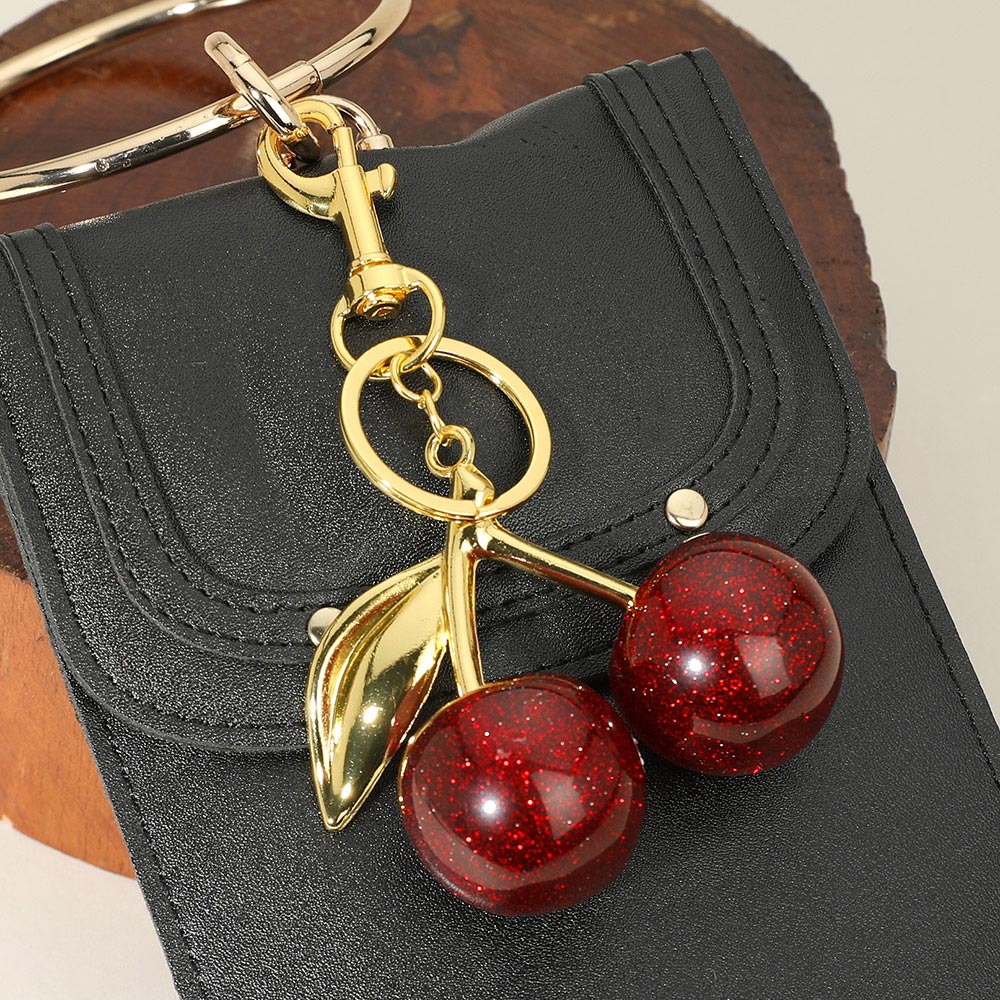 Glittered Red Cherry Keychain Bag Charm M H W ACCESSORIES LLC Glittered Red Cherry Keychain Bag Charm