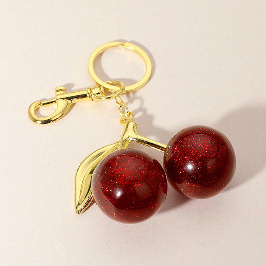 Glittered Red Cherry Keychain Bag Charm M H W ACCESSORIES LLC Glittered Red Cherry Keychain Bag Charm