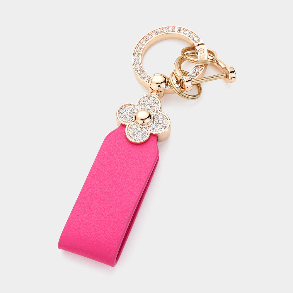 Pink Rhinestone Quatrefoil Pointed Keychain-M H W ACCESSORIES - M H W ACCESSORIES LLC