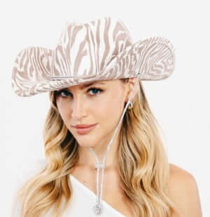 Khaki Zebra Print Western Cowboy Hat - M H W ACCESSORIES LLC
