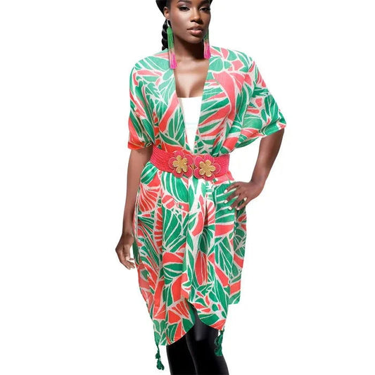 Kimono Lurex Tropical Pink Orange and Green - M H W ACCESSORIES LLC