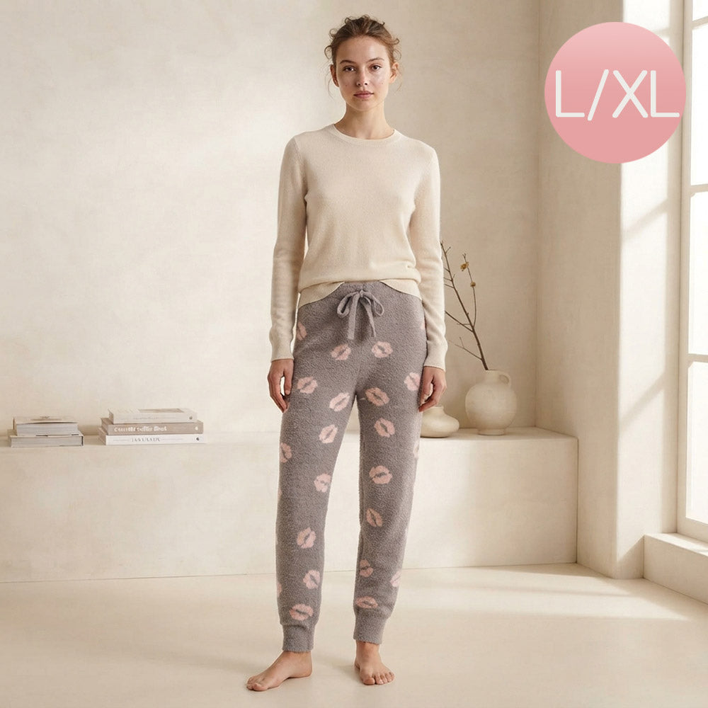 Women's Gray Lip Print Lounge Jogger Pants M H W ACCESSORIES LLC Women's Gray Lip Print Lounge Jogger Pants