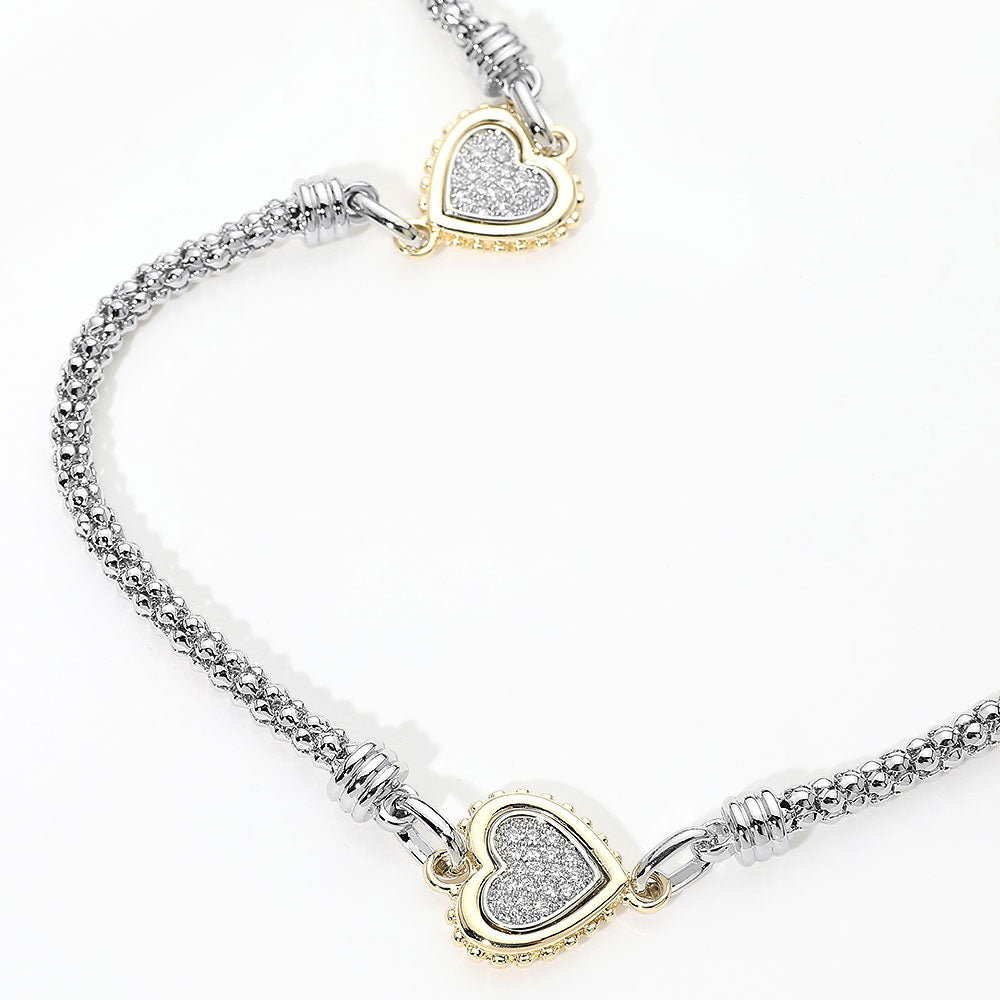 Two Tone Gold-Dipped CZ Heart Charm Station Necklace for Women M H W ACCESSORIES LLC Two Tone Gold-Dipped CZ Heart Charm Station Necklace for Women