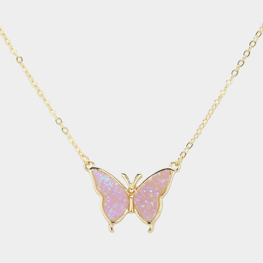 Lavender Butterfly Druzy Pendant Necklace - M H W ACCESSORIES LLC