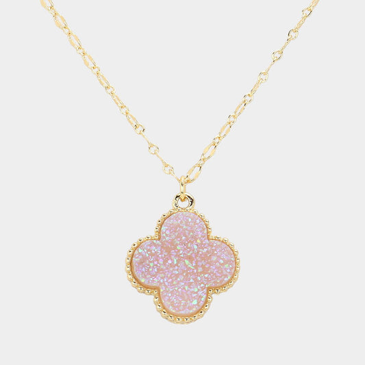 Lavender Druzy Quatrefoil Pendant Necklace - M H W ACCESSORIES LLC