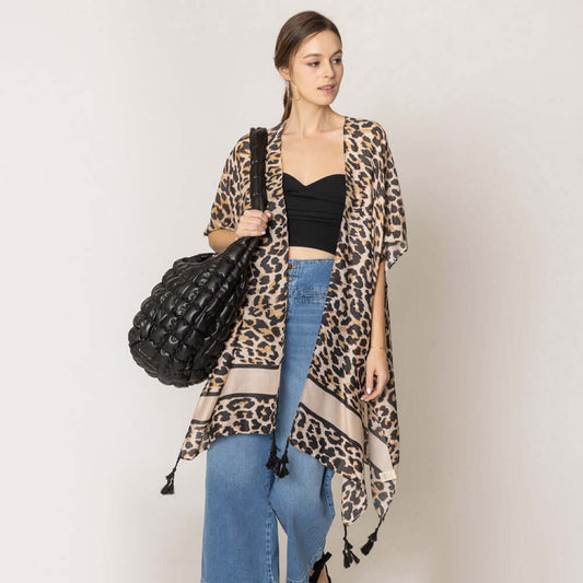 Leopard Animal Print Kimono Poncho - M H W ACCESSORIES LLC