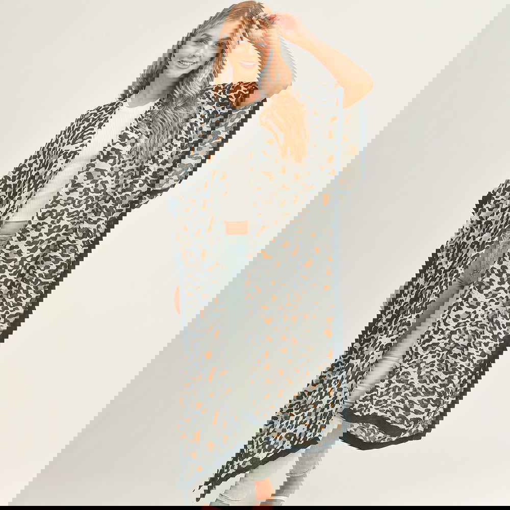 Leopard Patterned Cover Up Kimono Poncho - M H W ACCESSORIES LLC