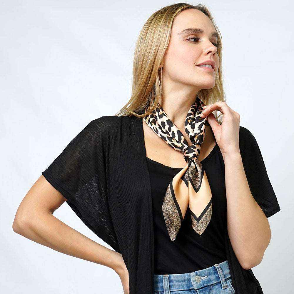 Leopard Print Satin Square Scarf for Women - M H W ACCESSORIES LLC