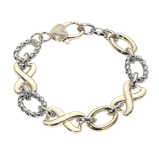 Gold Dipped Metal Chunky Two-Tone Crisscross Oval Ring Link Chain Bracelet
