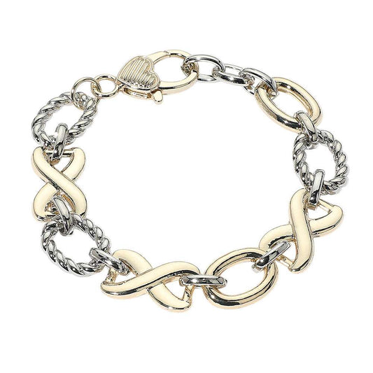 Gold Dipped Metal Chunky Two-Tone Crisscross Oval Ring Link Chain Bracelet M H W ACCESSORIES LLC Gold Dipped Metal Chunky Two-Tone Crisscross Oval Ring Link Chain Bracelet