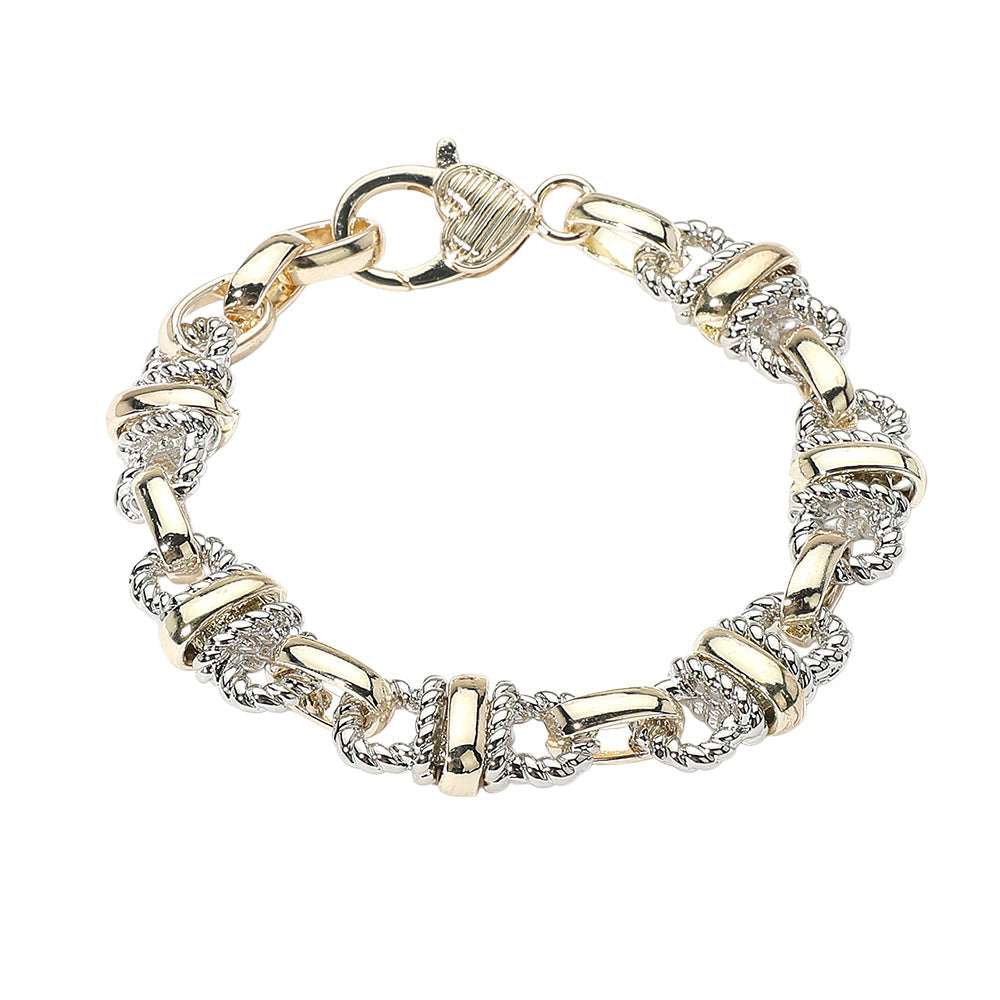 14K Gold Plated Two Tone Rope Chain Link Bracelet M H W ACCESSORIES LLC 14K Gold Plated Two Tone Rope Chain Link Bracelet