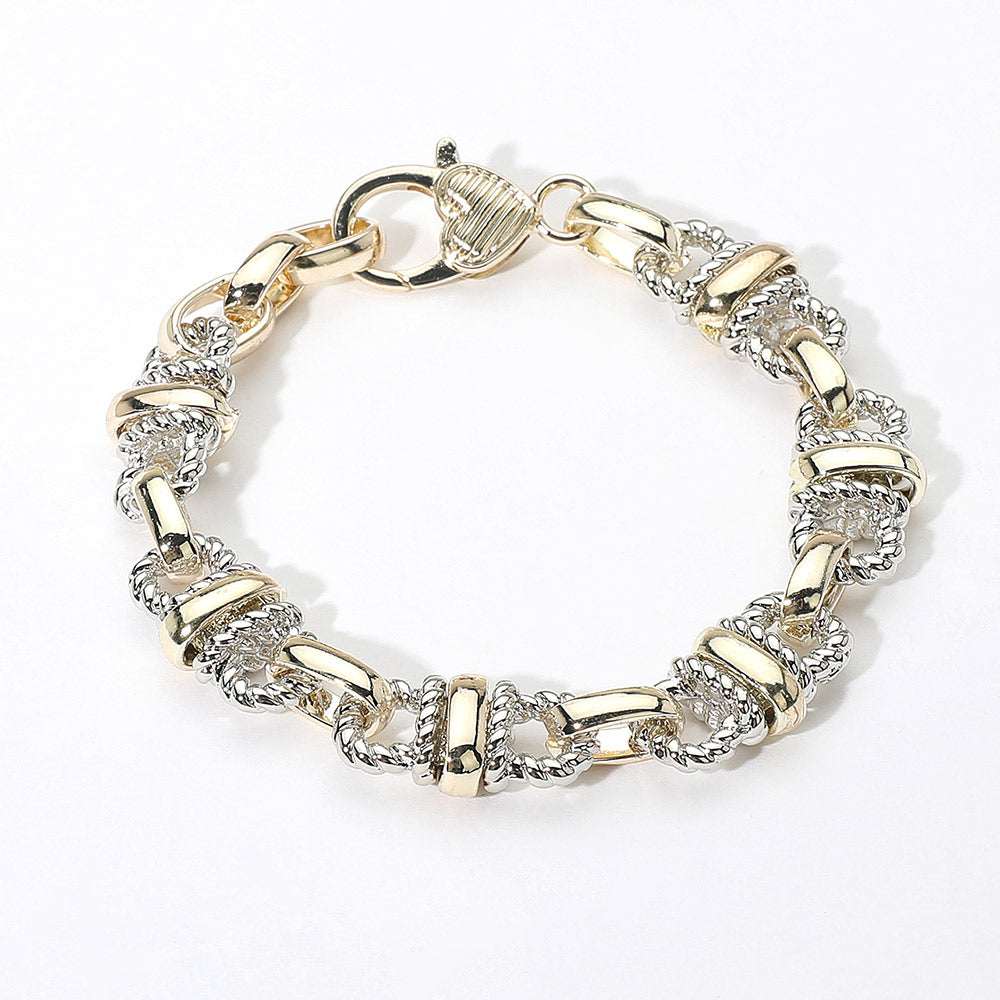 14K Gold Plated Two Tone Rope Chain Link Bracelet M H W ACCESSORIES LLC 14K Gold Plated Two Tone Rope Chain Link Bracelet