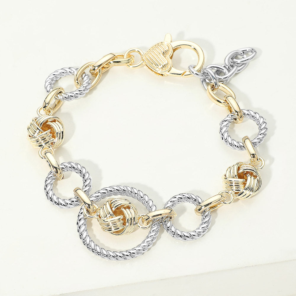 14K Gold Plated Two Tone Textured Mixed Metal Link Necklace Bracelet