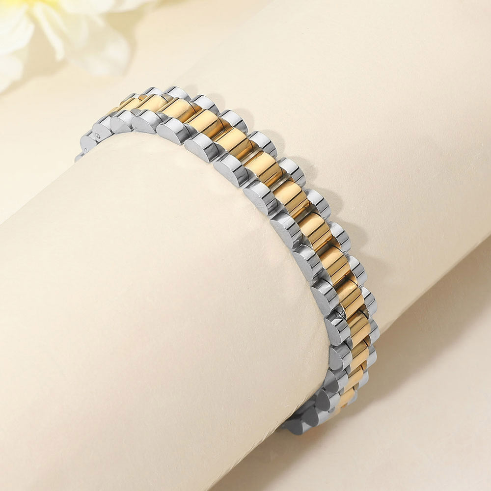 Gold Dipped Two Tone Stainless Steel President Jubilee Style Link Chain Bracelet M H W ACCESSORIES LLC Gold Dipped Two Tone Stainless Steel President Jubilee Style Link Chain Bracelet