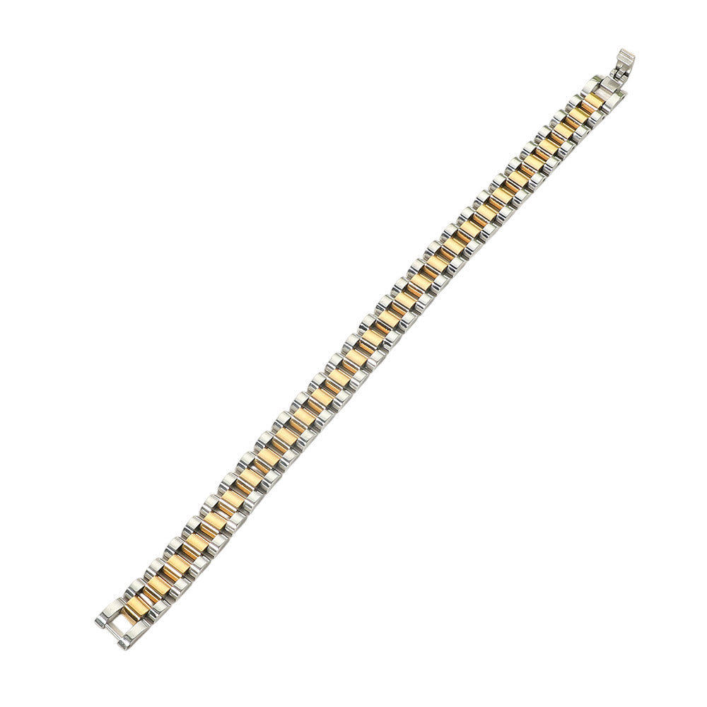 Gold Dipped Two Tone Stainless Steel President Jubilee Style Link Chain Bracelet M H W ACCESSORIES LLC Gold Dipped Two Tone Stainless Steel President Jubilee Style Link Chain Bracelet