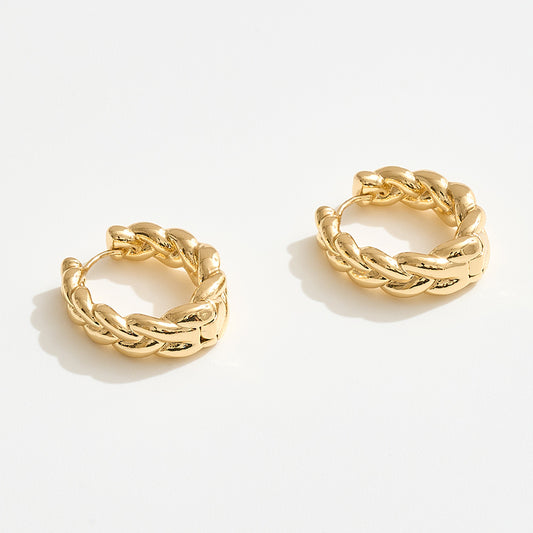 14K Gold Dipped Chunky Braided Huggie Hoop Earrings