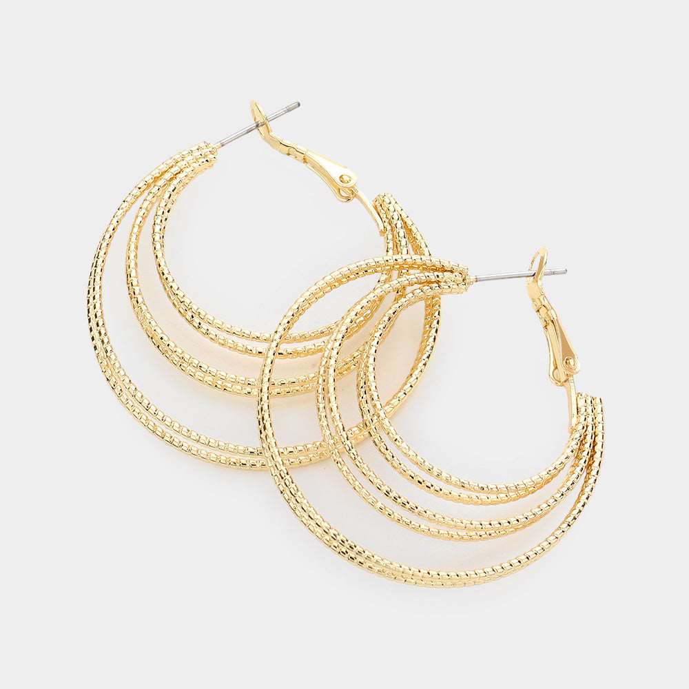 Gold Split Metal Hoop Earrings for Women - M H W ACCESSORIES LLC