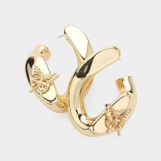 Gold Metal Butterfly Pointed Abstract Earrings - M H W ACCESSORIES LLC
