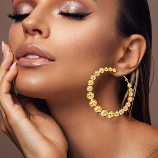 Gold Oversized Metal Bubble Hoop Earrings - M H W ACCESSORIES LLC