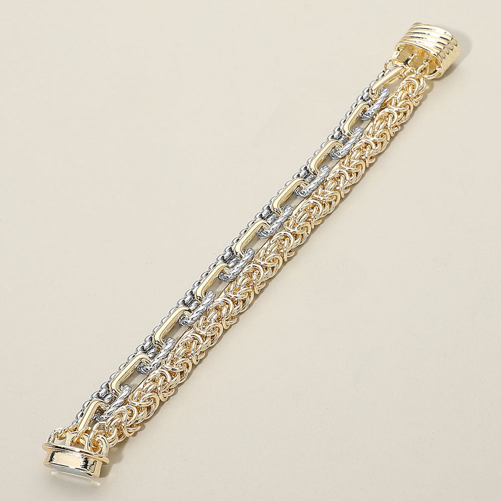 14K Gold Plated Two Tone Chunky Multi Chain Layered Magnetic Bracelet M H W ACCESSORIES LLC 14K Gold Plated Two Tone Chunky Multi Chain Layered Magnetic Bracelet