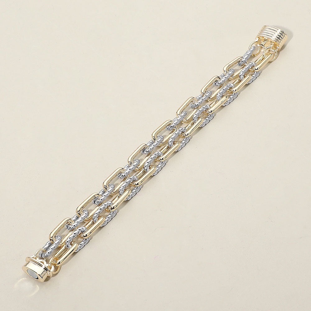 14K Gold Plated Two Tone Layered Chunky Chain Magnetic Bracelet M H W ACCESSORIES LLC 14K Gold Plated Two Tone Layered Chunky Chain Magnetic Bracelet