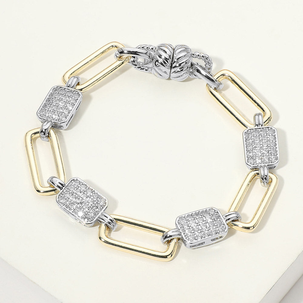 14K Gold Plated Square CZ Pave Cluster Oval Link Magnetic Bracelet M H W ACCESSORIES LLC 14K Gold Plated Square CZ Pave Cluster Oval Link Magnetic Bracelet